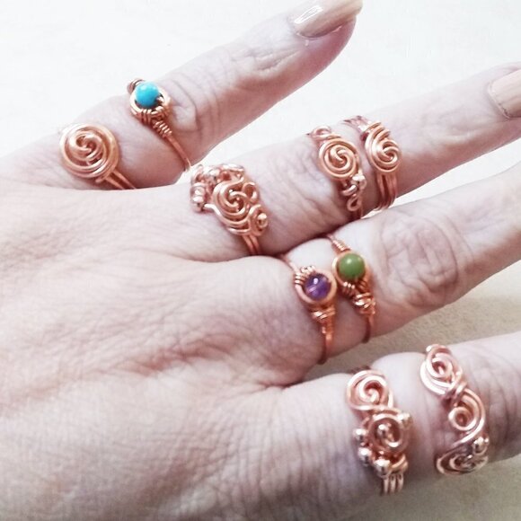 Handmade! Unique + Eclectic ~ Copper Wire Wrapped Ring - Sz 6! No Two Are Alike! - Picture 6 of 7